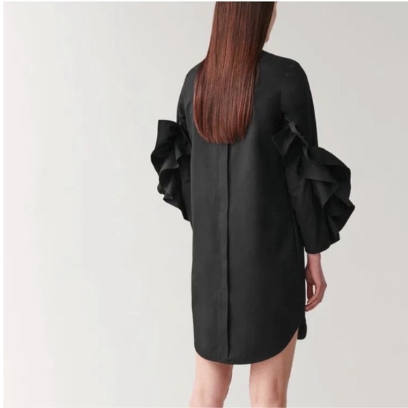 COS dress womens 4 black ruffle long sleeve party cotton - Picture 2 of 14